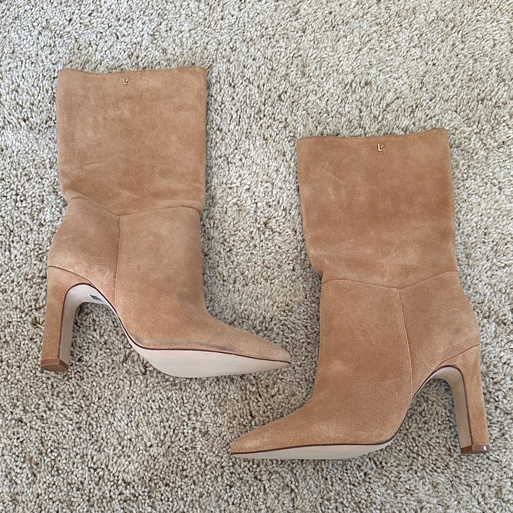 Larroude Tan Heeled Boots - suede